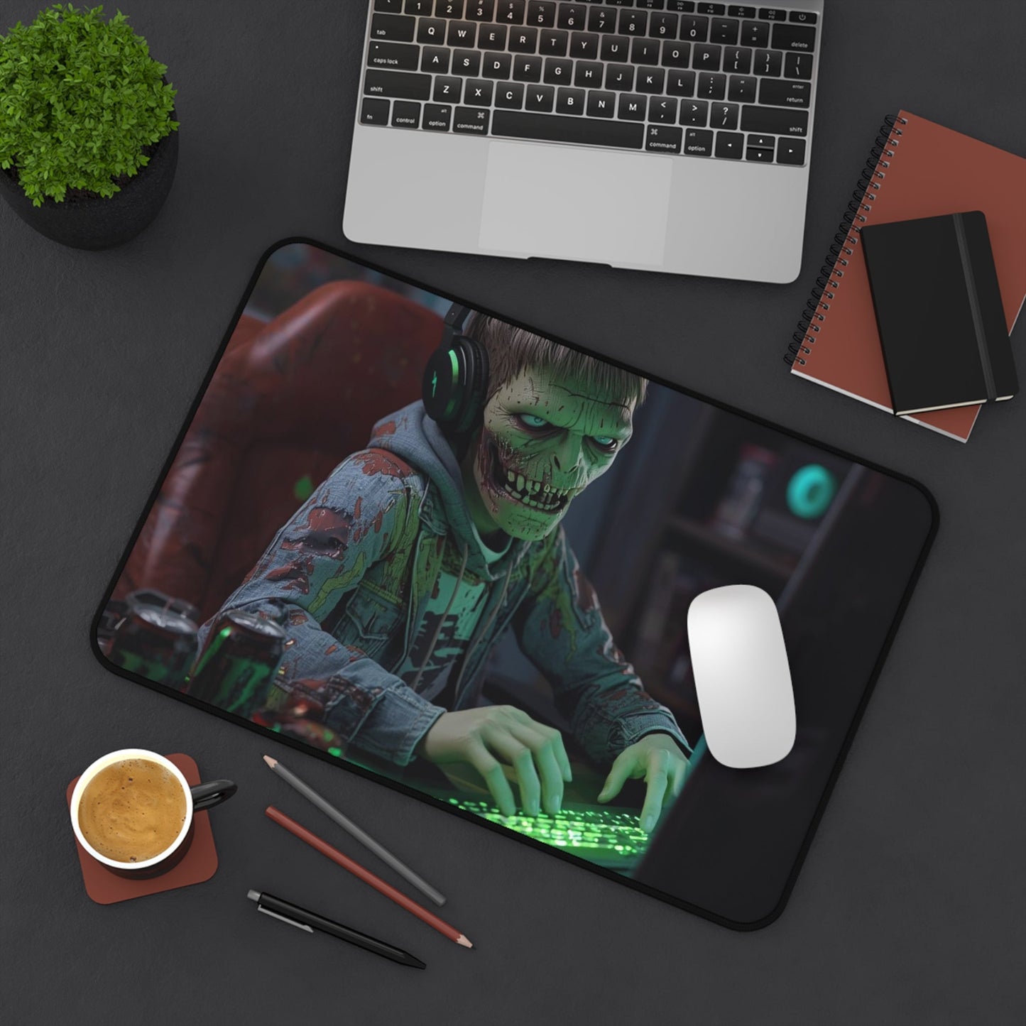 Gaming Desk Mat — Neon Skull Gamer at Computer Design